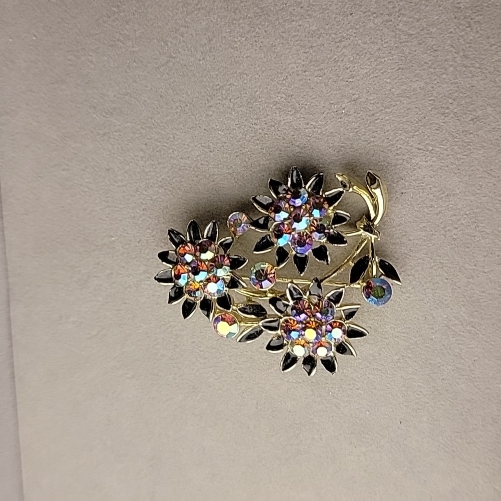 Lisner AB Crystal Floral Brooch